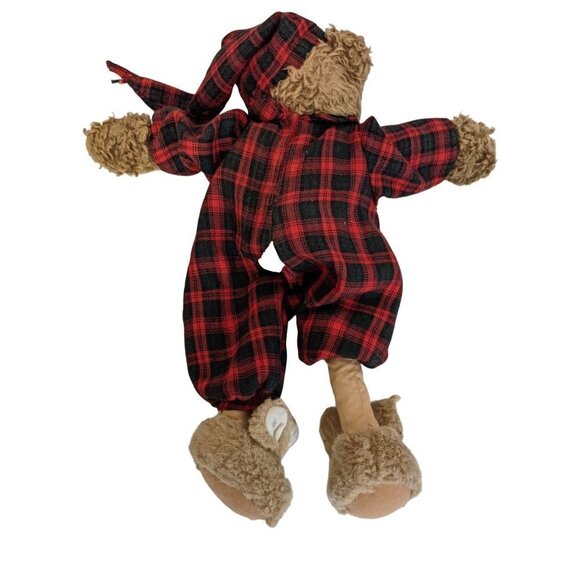 Bear in Red Plaid Nightshirt and Hat Bunny Slippers 15.5" Fuzzy soft fabric body - Picture 4 of 9
